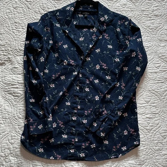 Express Navy Floral Button-Up Shirt - Picture 4 of 4